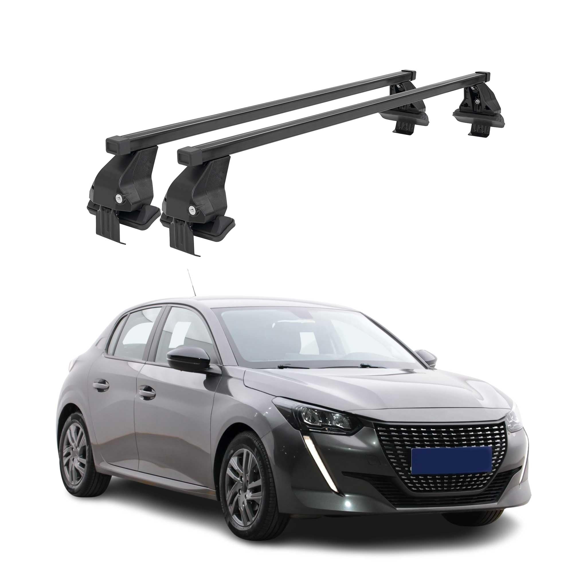 OMAC Barres de Toit transversales en Acier pour Peugeot 208 II 2019-2026 – Antivol Inclus – Testées City Crash – DIN 75302:2019 – ISO/Pas 11154:2006 – Charge Max 50 kg Noir
