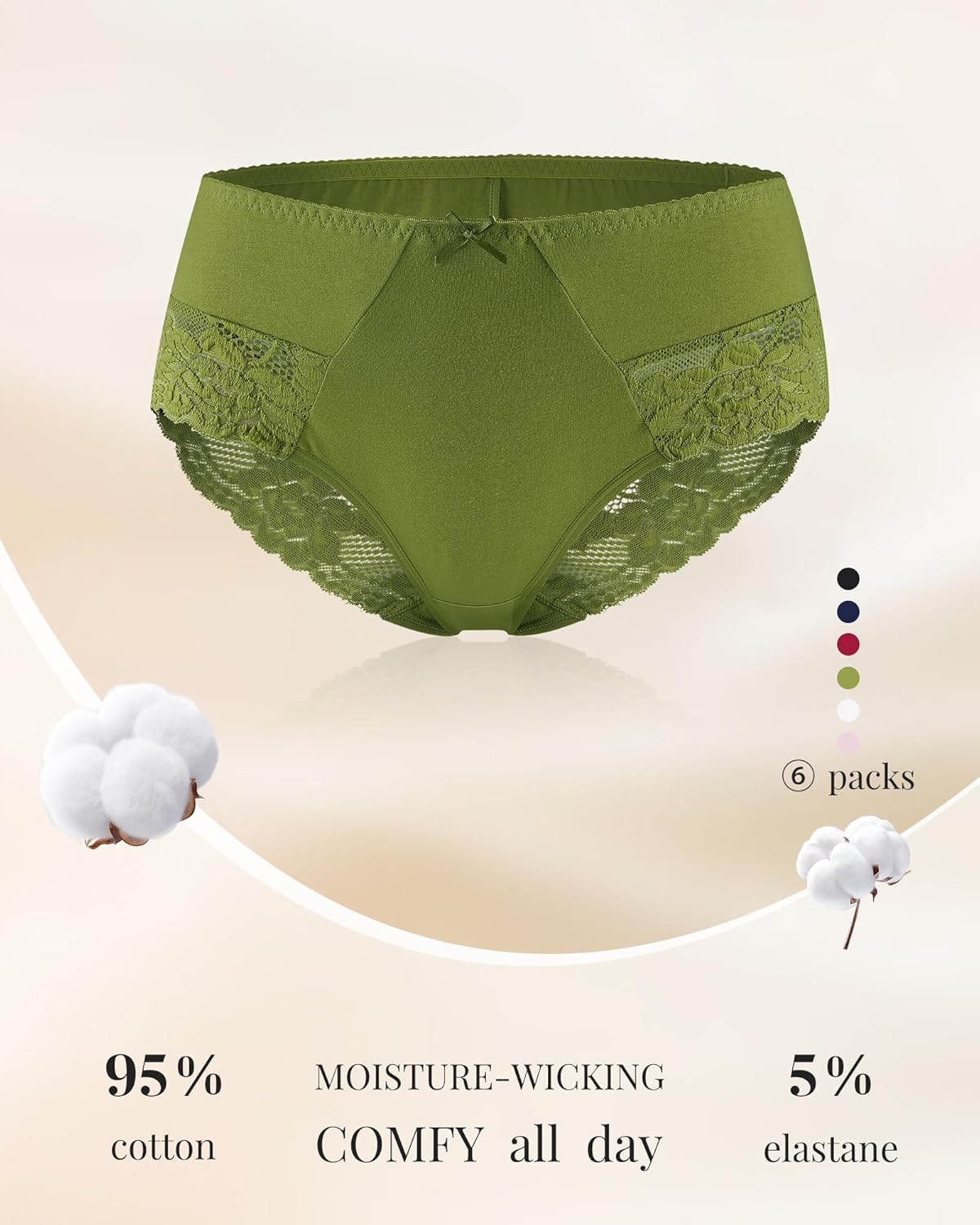 LEVAO Womens Underwear Cotton Bikini Panties Lace Stretch Cheeky Ladies Hipster Soft Briefs Multipack 6 Pack - Image 5