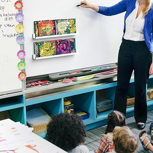 Miniatura 33 de NiHome Paquete de 2 estantes magnéticos de acrílico de 17 pulgadas para pizarra blanca, pantalla de imágenes grandes, elegantes estantes para Negro