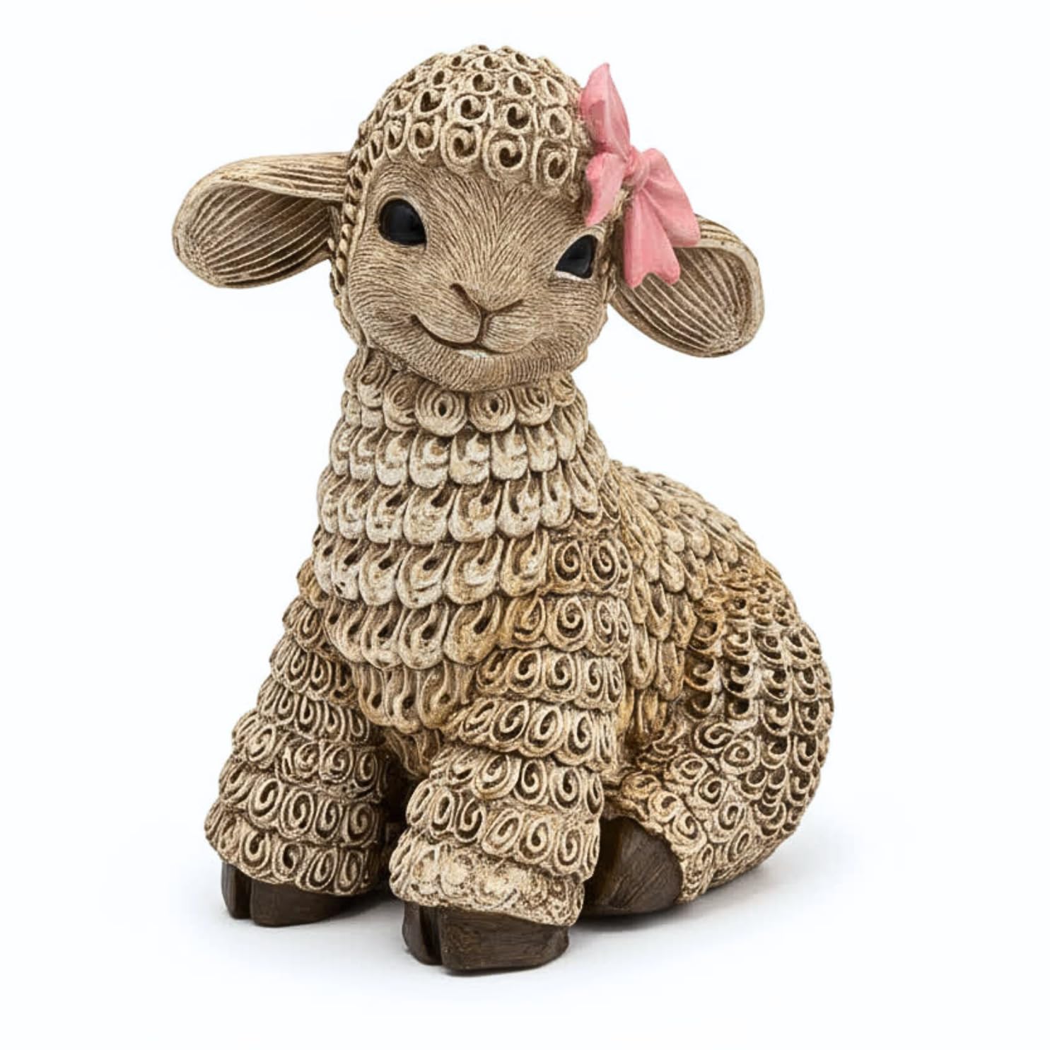 The Enchanted Garden Bringing Gardens To Life Beige Handcrafted Belle The Lamb Ornament – Rustic Resin Farmhouse Figurine With Pink Bow | Adorable Animal Sculpture For Home Décor, Cottage Style Decoration Or Thoughtful Gift For Her