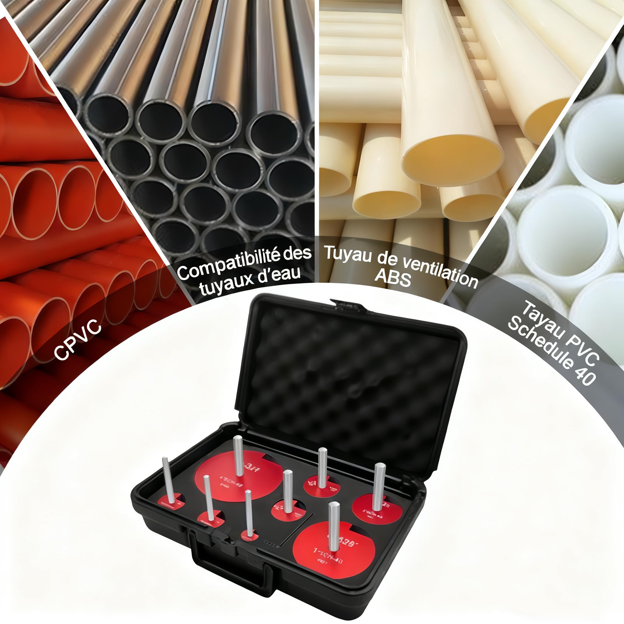Kit de 8 alésoirs en PVC avec alliage d'aluminium et matériaux en acier inoxydable pour une utilisation résistante et antirouille,pour les applications de plomberie impliquant des tuyaux en PVC ABS