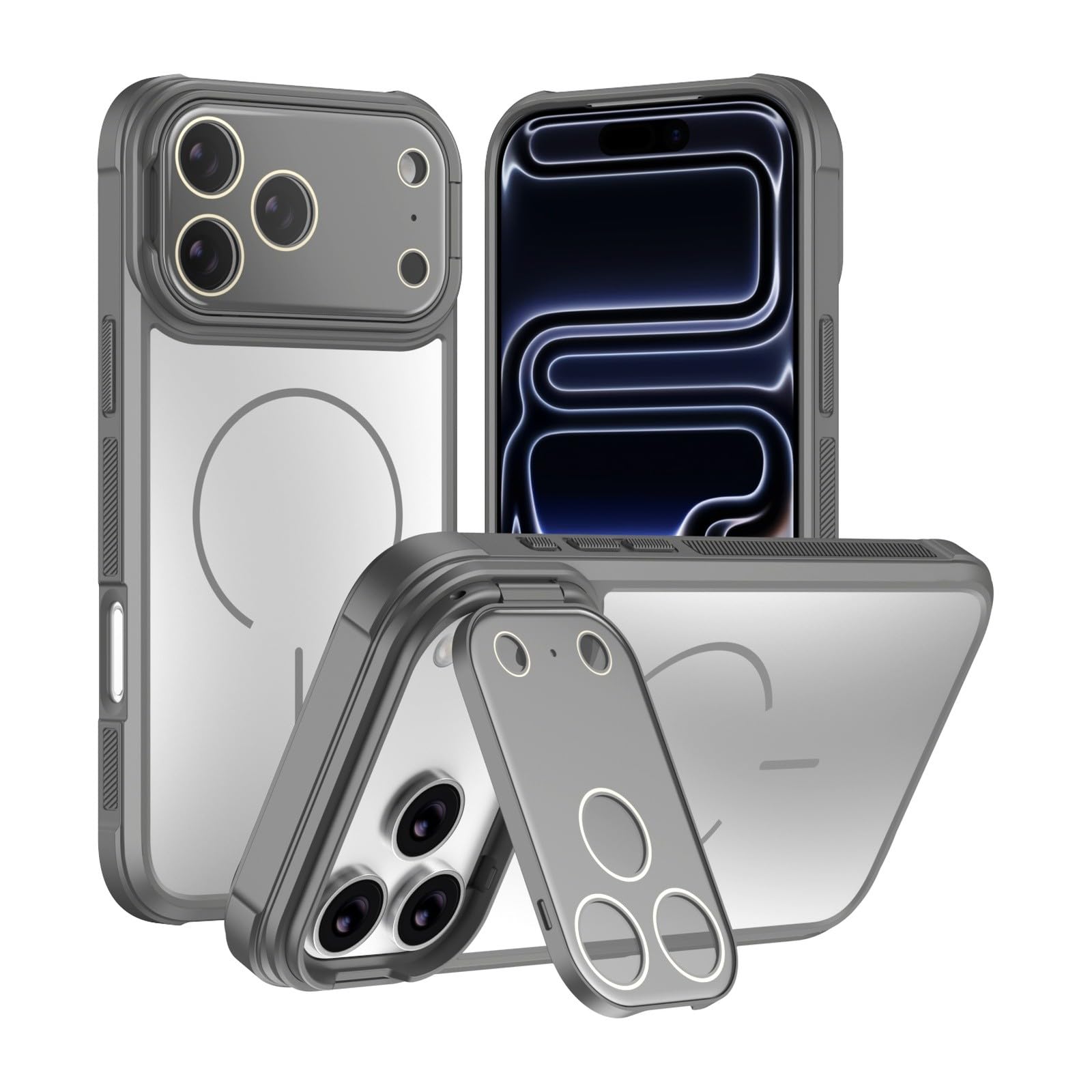 Coque iPhone 14 Pro Max silicone rigide gris cache objectif support arrière - 7