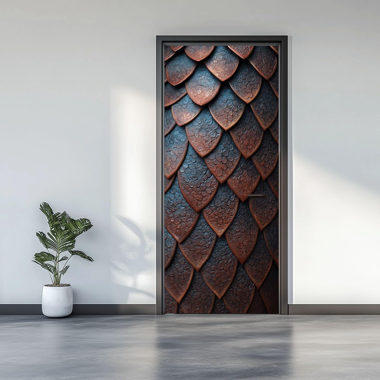 Sticker Porte Autocollant Poster De Porte Écaille de Poisson Texture Métallique PVC Amovibles 90 x 200 cm Affiche De Portes Sticker Mural Papier Peint Art Décor,