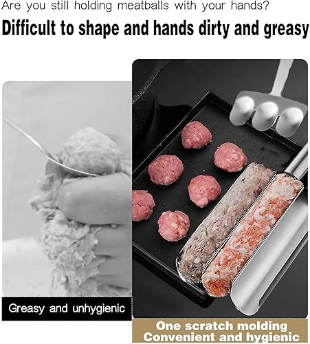 Miniatura 4 de 2 piezas de triple albóndigas molde de albóndigas de cocina, 3 albóndigas a la vez control rápido y eficiente del tamaño de albóndigas