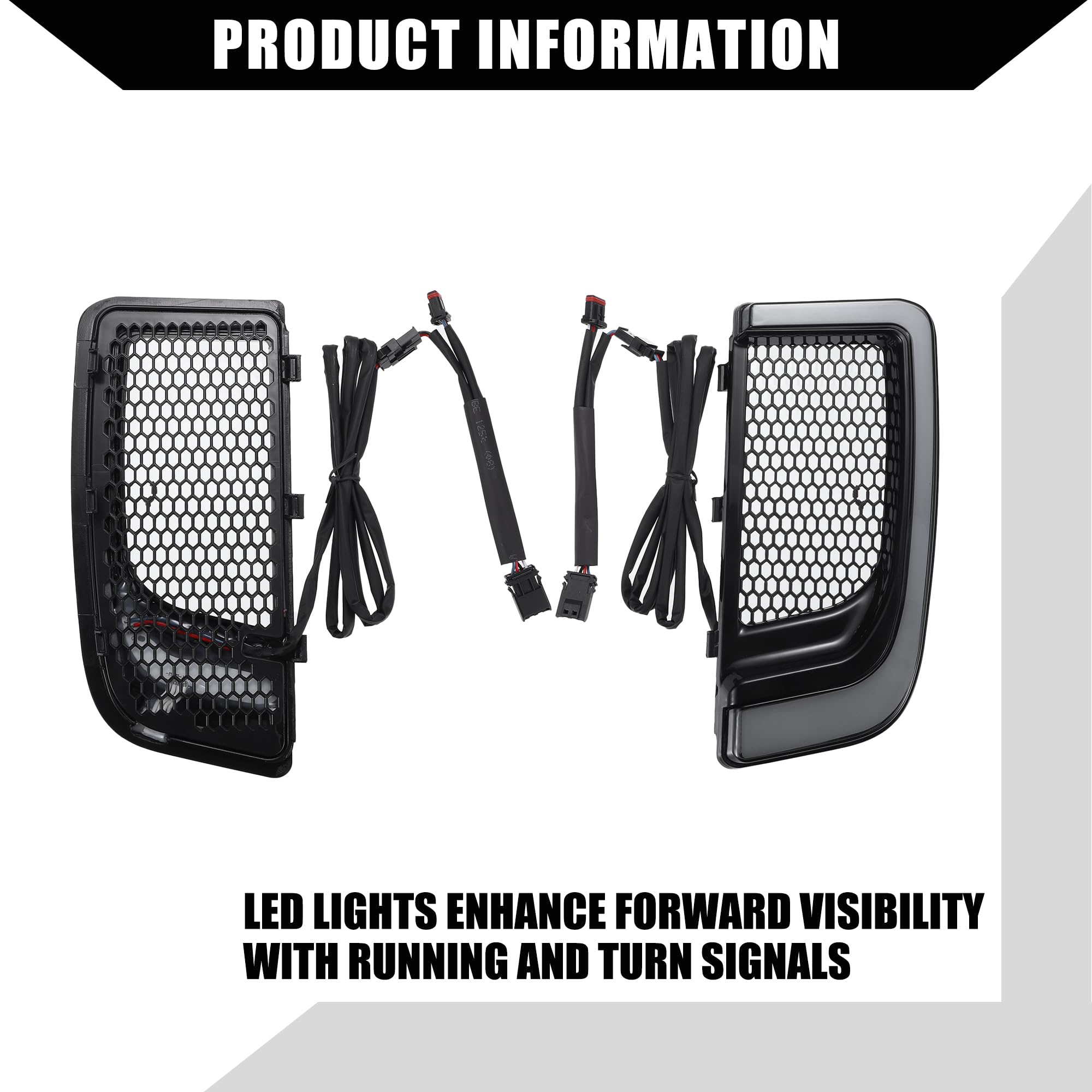 X AUTOHAUX Untere Gitter LED Blinker Für Harley FLHTK 14-20 1 Stück | Schwarz, Kunststoff, 230x106mm, Für Harley Touring FLHTCUL, FLHTCUTG, FLHTK (14-20), 8 Pins, Plug&Play, Wasserdicht