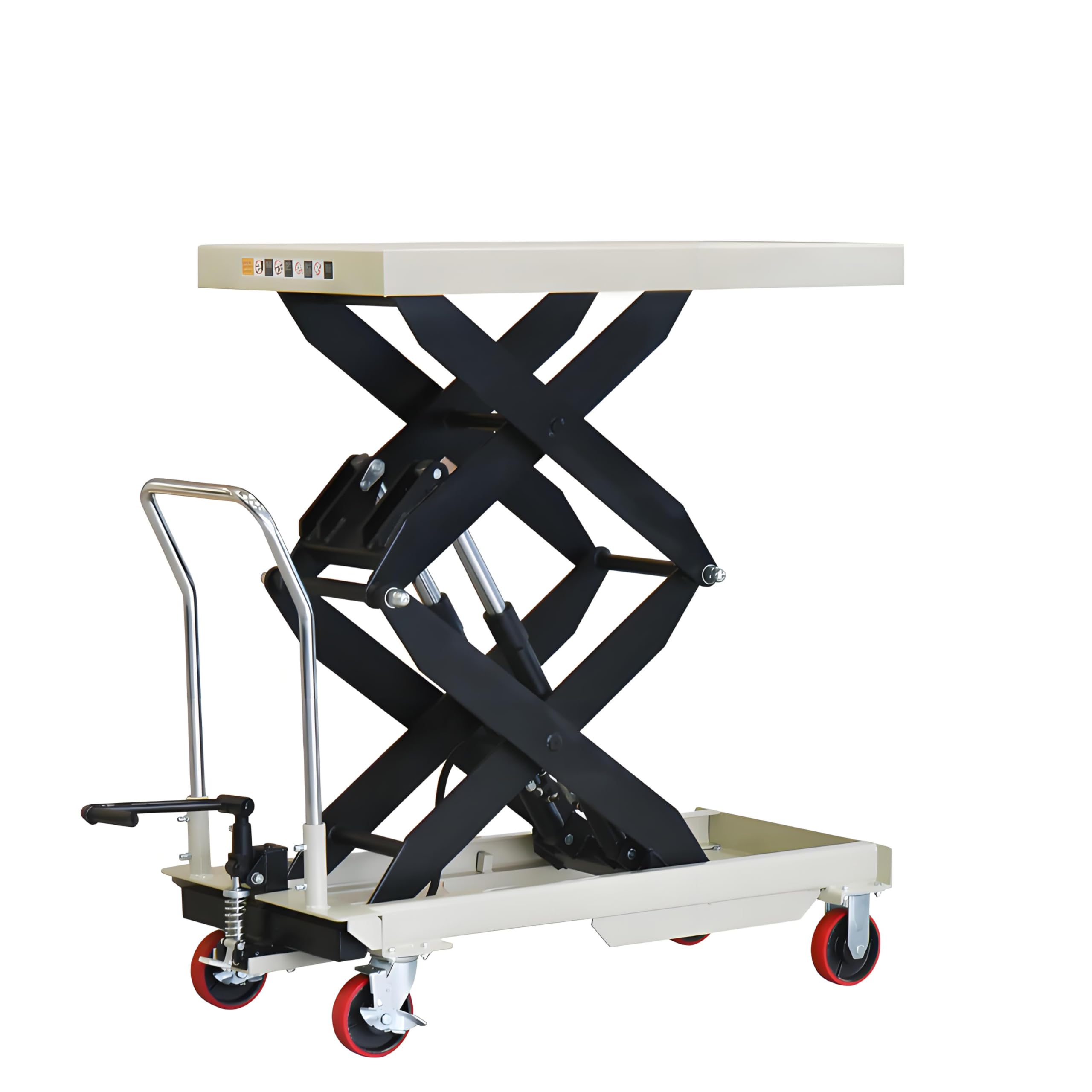 Manueller hydraulischer Hebewagen, mobiler Lager-Plattform, zusammenklappbarer Scherenhubwagen (1200 x 610 mm Tischplatte – Höhe 1700 mm) für schwere Frachtumschlagung.