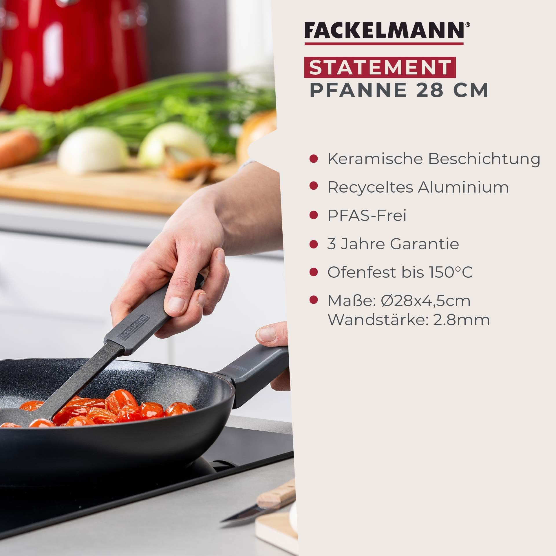 Fackelmann Statement - Padella Ø 28 cm, rivestita in ceramica, alluminio riciclato con rivestimento antiaderente, struttura a nido d'ape, per tutti i piani cottura, compresi quelli a induzione