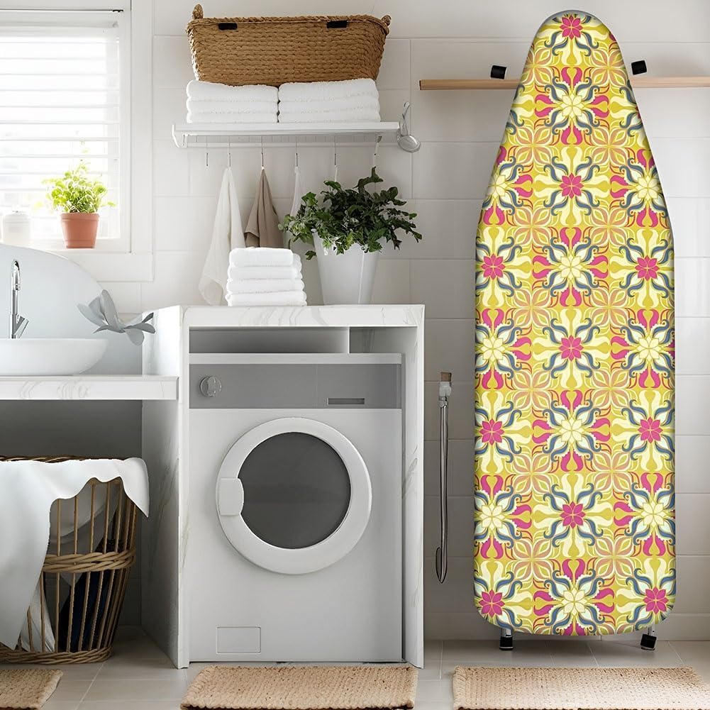 2PCS Bohemian Ironing Board Cover Thickened Cotton Backing Scorch Resis-tant, Elastic Edge, Secure Fit(55.1 x 19.6 in (140 x 50 cm))