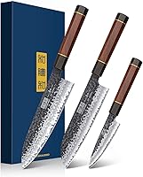 Vista 1 de HOSHANHO 3 Pieces Knife Set, Professional High Carbon Steel Kitchen Knives Set, Ultra Sharp Japanese Chef Knife Set with Ergonomic Handle & Gift Box