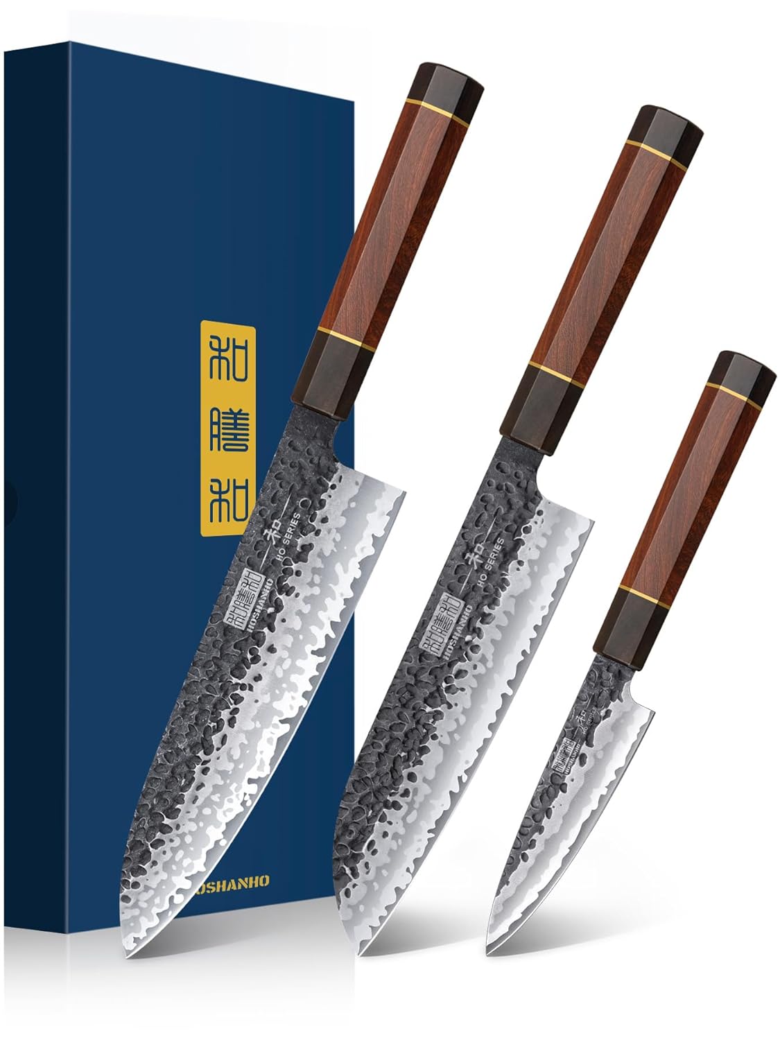 HOSHANHO 3 Pieces Knife Set Professional High Carbon Steel Kitchen Knives Set Ultra Sharp Japanese Chef Knife Set