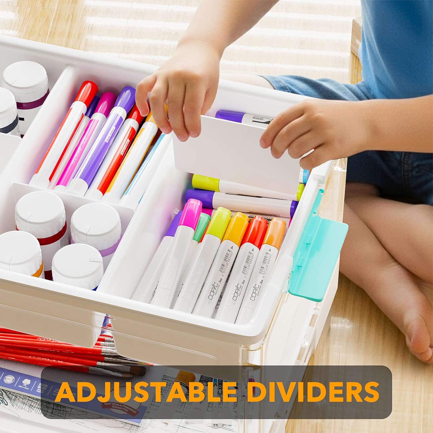 SpaceAid Craft Organizers and Storage - 24 QT Plastic Box Art Supply Storage Organizer Bin with Lid, Removable Trays and Dividers, Clear Container for Art and Craft Supplies,1 Pack