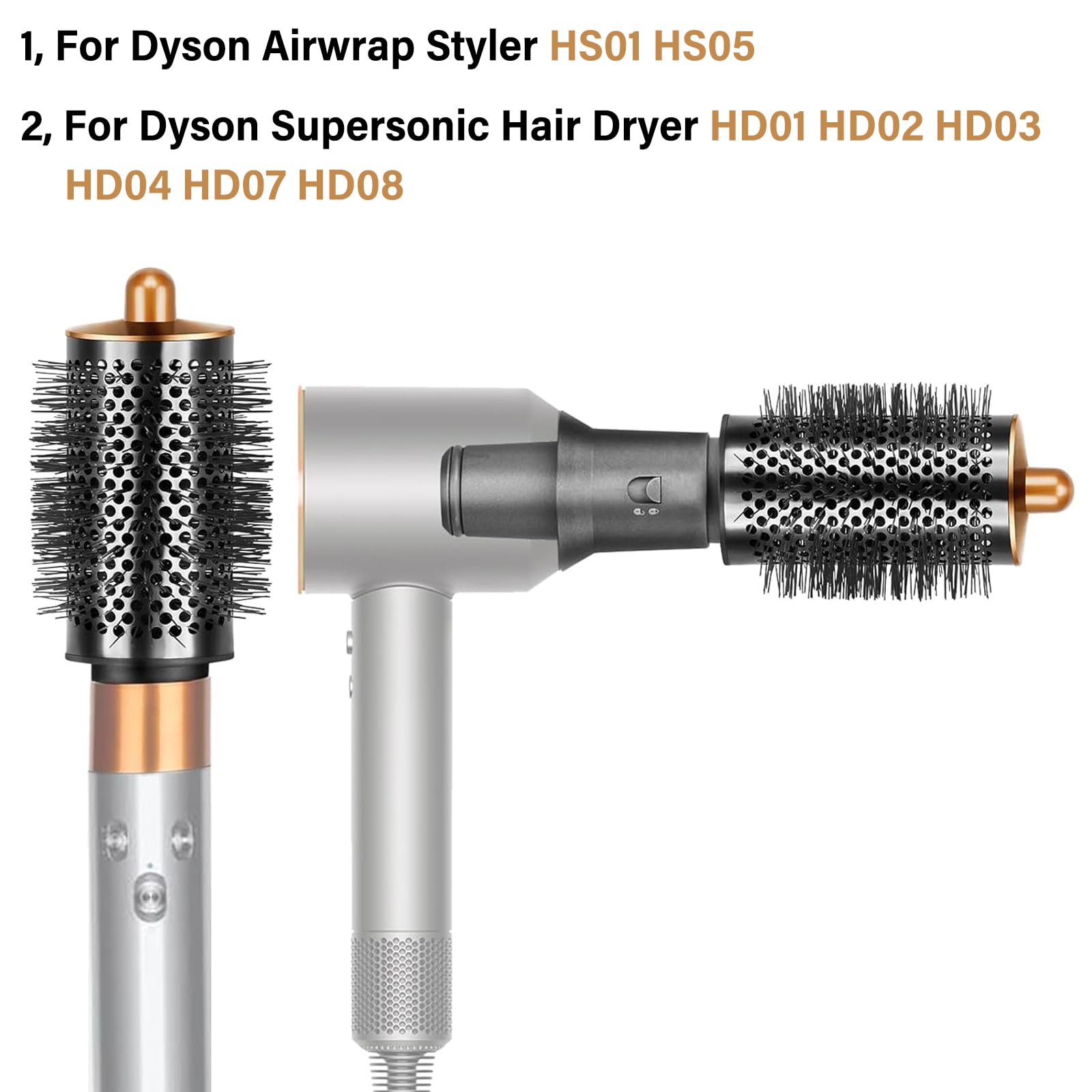 CHUANCHENG Spazzola volumizzante rotonda grande per Dyson per styler Airwrap HS01 HS05 per asciugacapelli Dyson con adattatore, oro