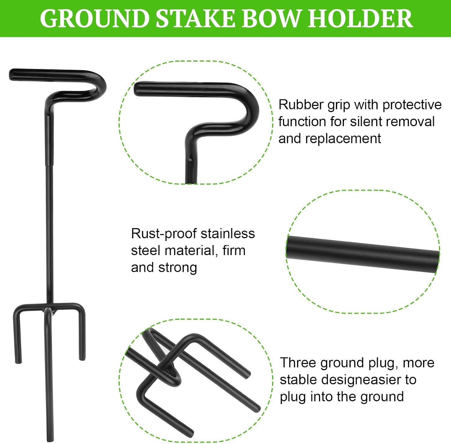 OJP Ground Blind Bow Holder - 2 Pack | Rustproof Metal with Rubber Coating, Protect Bow Surface for Outdoor Blind & Ground Practice