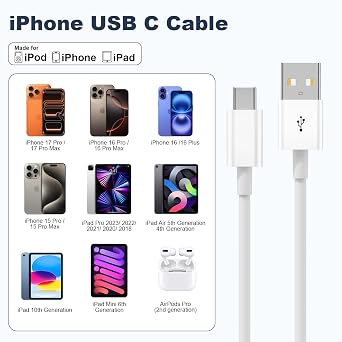 Araba Carplay Kablo iPhone 17 16 15 Pro Max Hava 3FT USB A USB C Kablosu