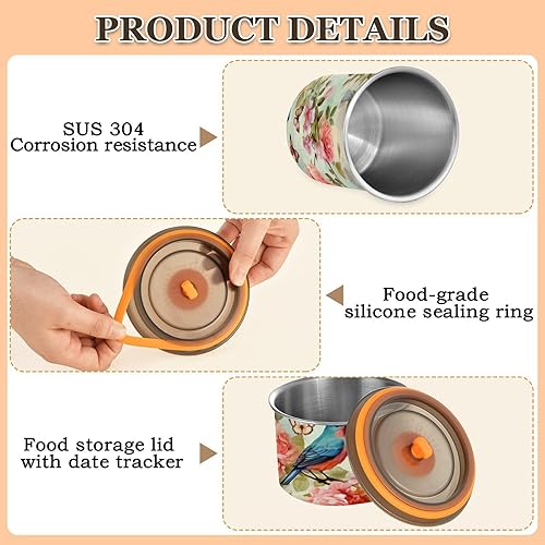 Miniatura 4 de Bote de café de acero inoxidable pájaro mariposa flor vintage contenedores de almacenamiento de alimentos con tapa hermética 30 oz 202a8112