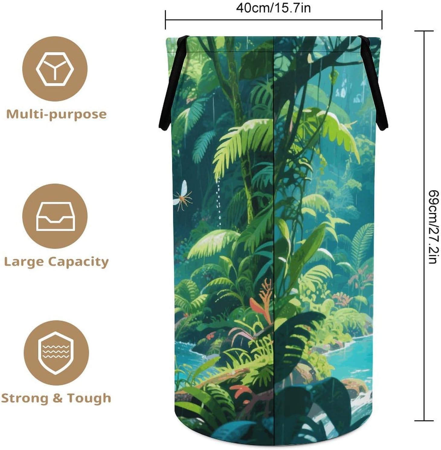 Rainforest Pool Laundry Hamper Fashion Dirty Laundry Hamper Portable Laundry Hampers with Handles Lightweight Large Clothes Storage Basket for Bedroom Bathroom