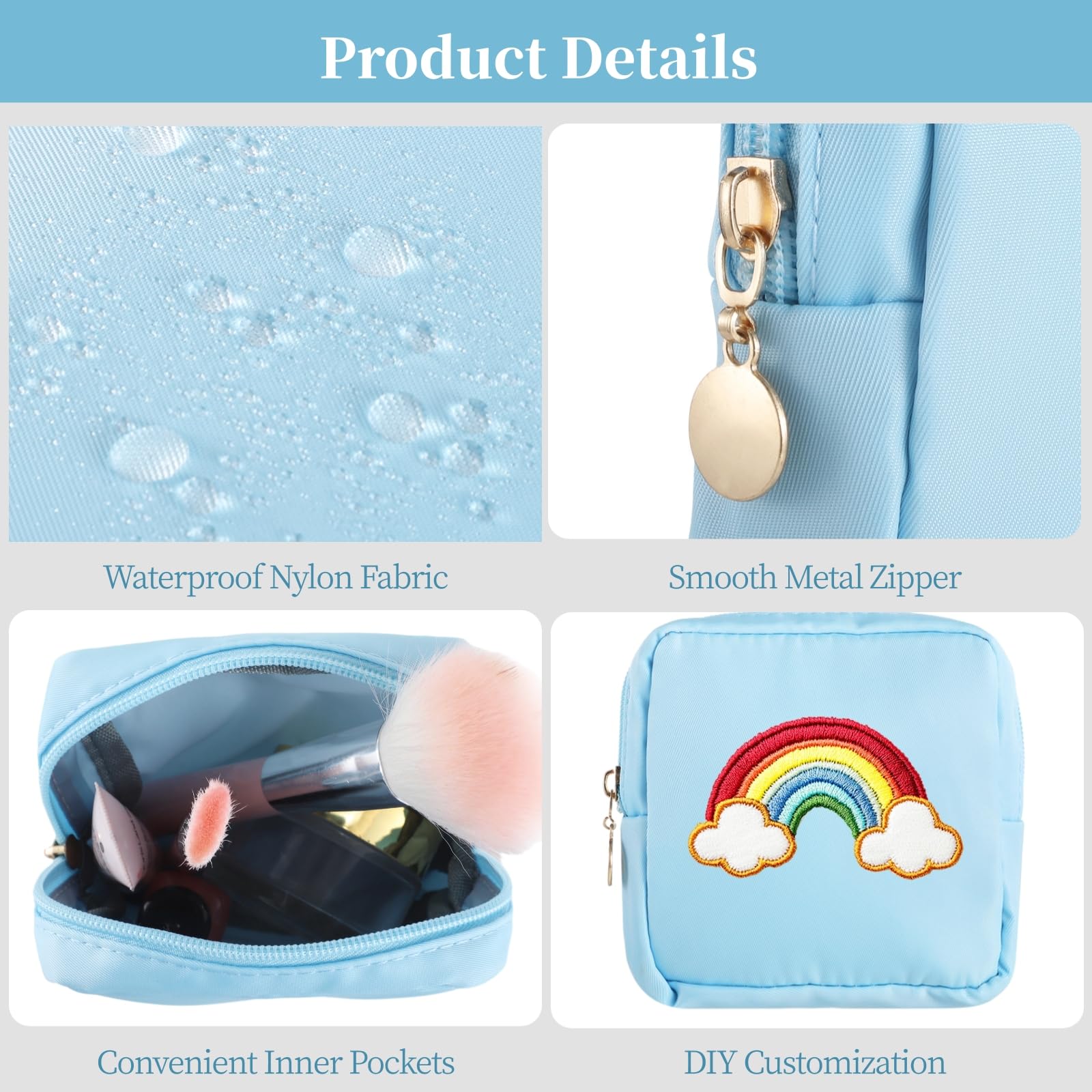 12 STK. kleine Make-up-Taschen, Mini-Nylon-Beutel für Handtasche, quadratische Kosmetiktasche mit Reißverschluss, leicht, in 12 Farben, für Reise, Zuhause und Alltag