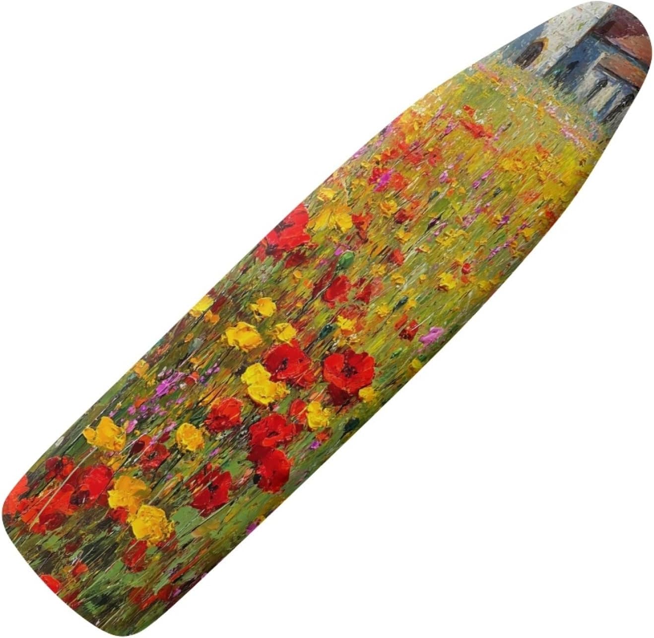 Iron Board Cover with Padding Standard Size Red Yellow Flower Padded Ironing Board Covers 15x54 Heat Reflective Extra Thick Wide Non Stick Scorch and Stain Resistant Heatproof