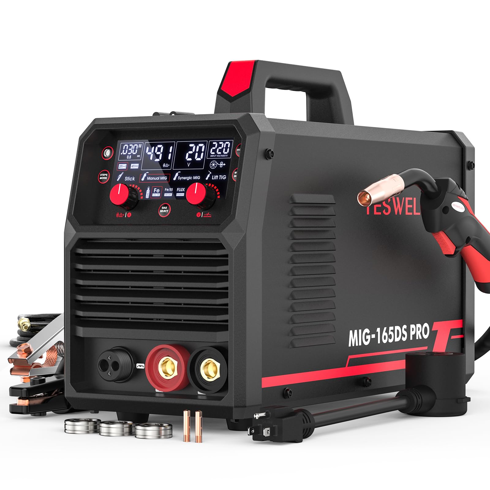 YESWELDER 165A MIG Welder, 110V/220V Dual Voltage, 4 in 1 Gas MIG