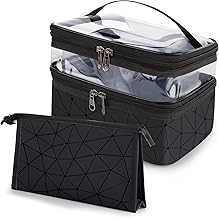 Set di 2 Pochette Donna Trucchi Grande Pochette Porta Trucchi da Borsa Trucco Cosmetica da Viaggio Astuccio Trucchi Portatrucco Trousse Trucchi Beauty Case Ragazza | Nero & Trasparente
