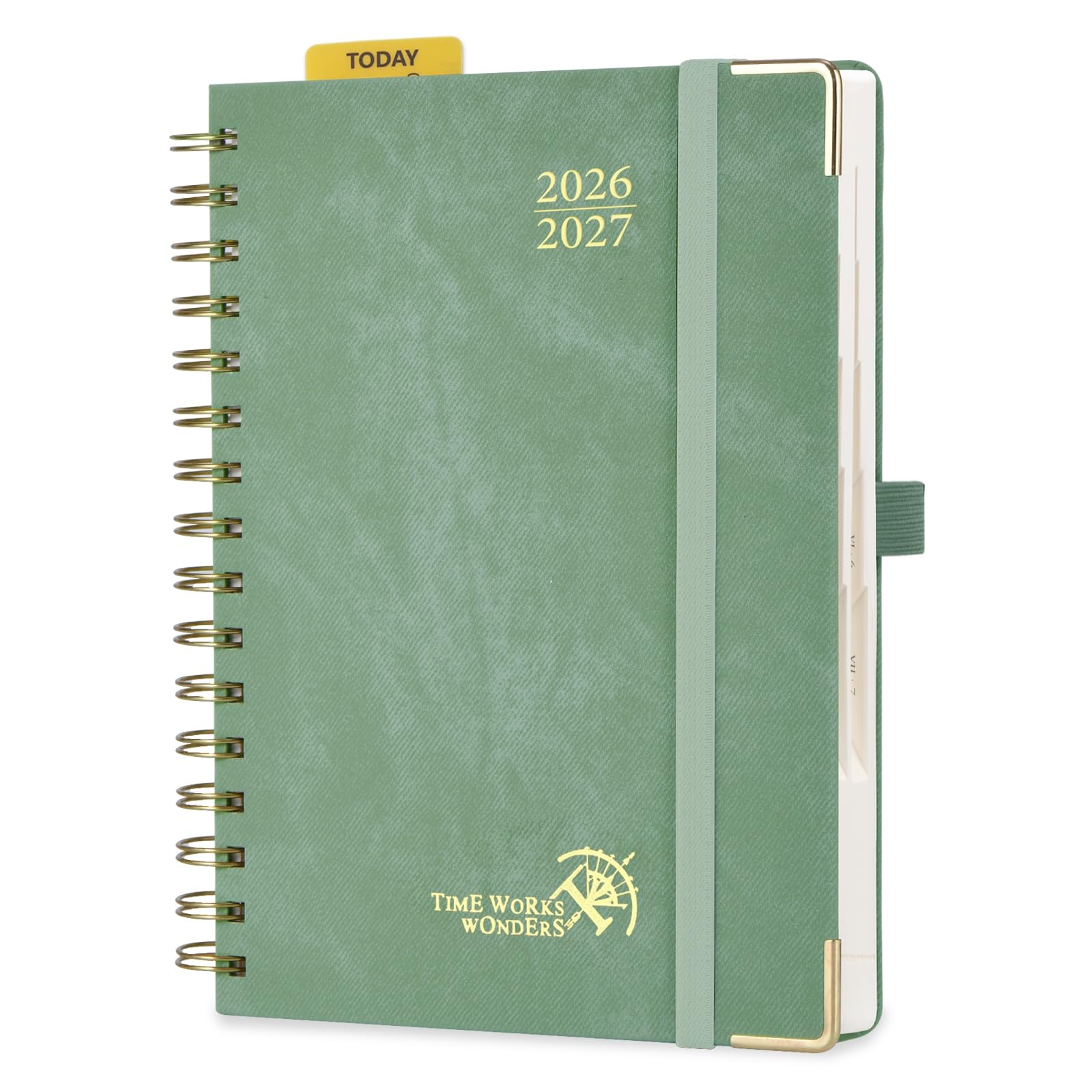 POPRUN Agenda 2026 2027 Journalier Scolaire 21,5 x 14,5 cm，1 Page par Jour D'Août 2026 à Juil 2027 12 Mois，couverture rigide en PU，Onglets Mensuels，Règle-signet，Papier 80g/m²，Vert Minuit