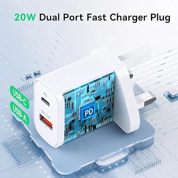 Huawei MatePad Charger, 20W USB-C Dual Port Charger with Type C Charging Cable For Huawei MatePad 11.5 2025 / Pro 12.2/12 X / 11.5 S / 11 SE/Pro 13.2 / Paper / 10.4/11 (Plug + Cable)