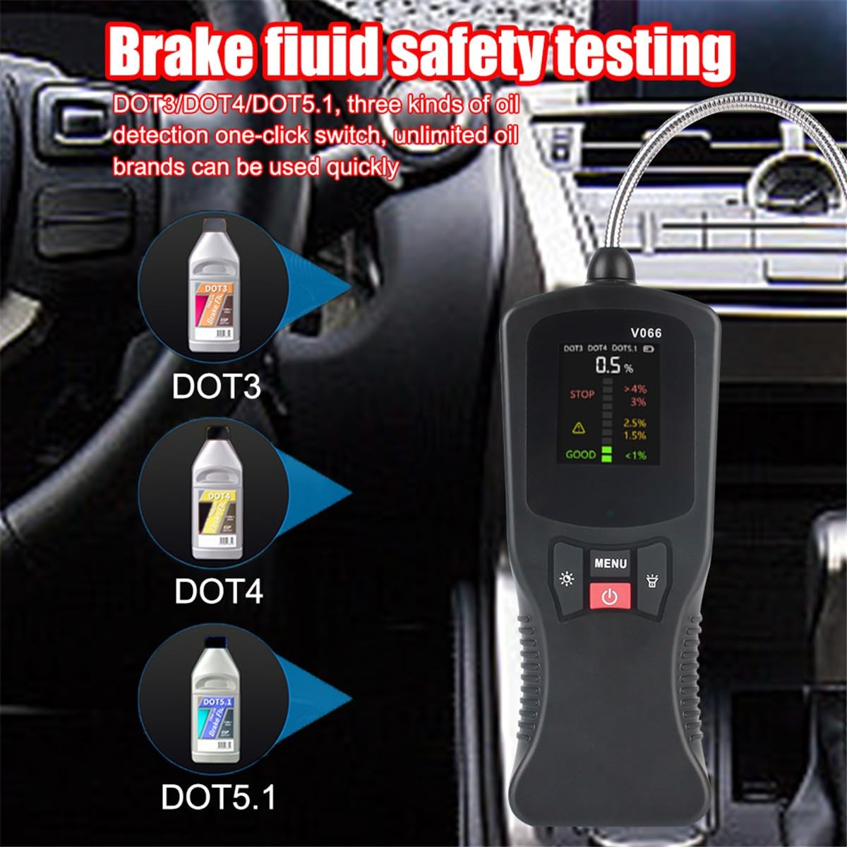 Strumento di rilevamento dell'olio dei freni Diagnosi del liquido dei freni automobilistico Tester del contenuto di umidità del freno Display digitale DOT3 DOT4 DOT5.1