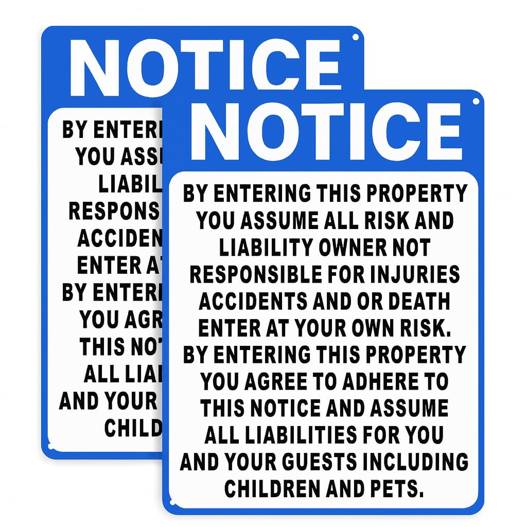 2 Pack Not Responsible for Accidents or Injuries Sign, 8 x 12 Inches Warning Sign for Property, Office, Bedroom
