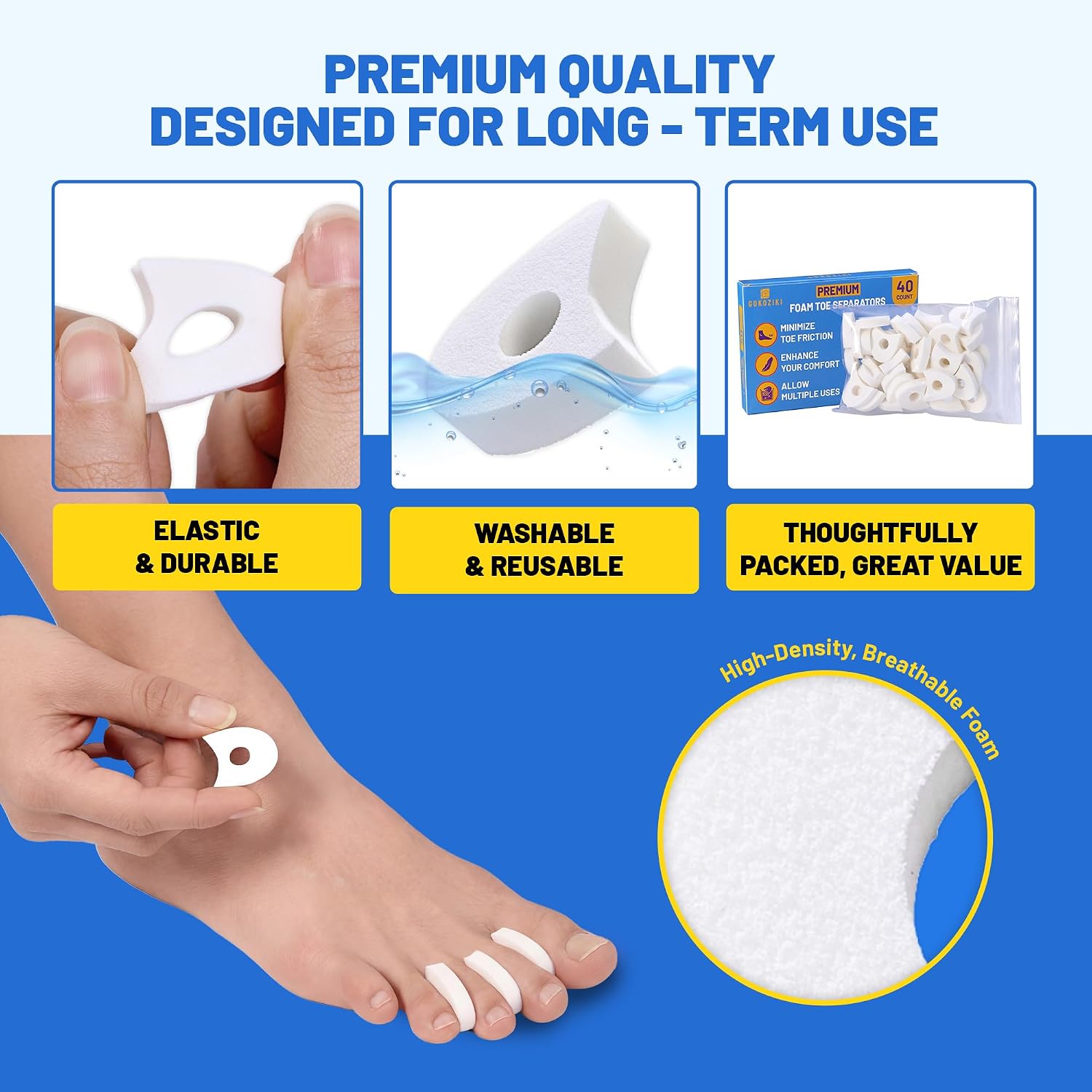40PCS Premium Foam Toe Separators & Toe Cushions, Soft Foam Toe Spacers for Overlapping Toes, Individual Toe Separators, Between Toes Cushion Pads for Women and Men, Toe Dividers, Foot Care