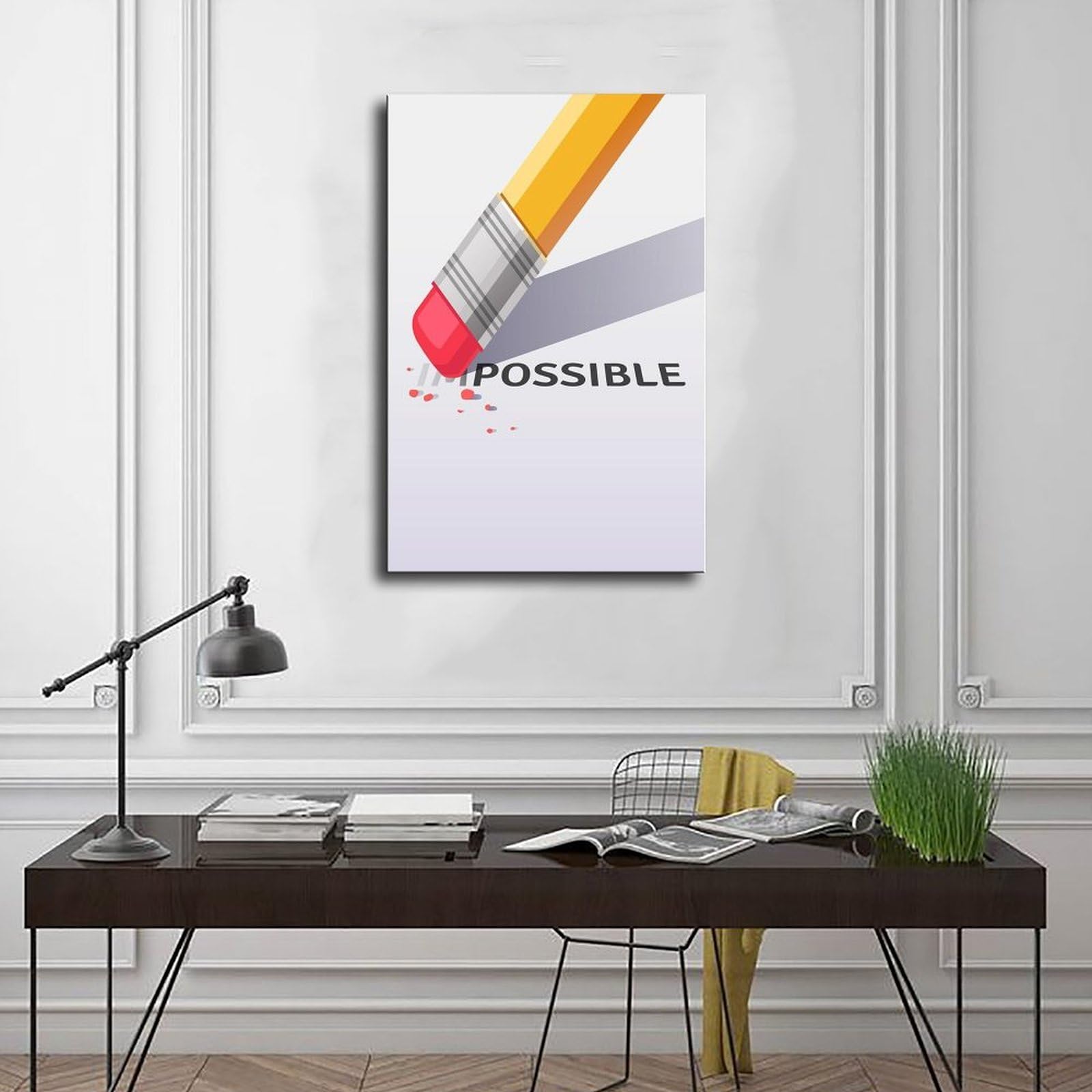 Art mural de motivation - Effacer l'impossible sur toile - Décoration murale pour salon, chambre à coucher - 40,6 cm (L) x 61 cm (l)