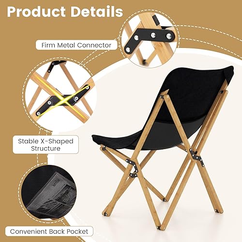 Miniatura 7 de KOTEK Sillas de camping, paquete de 2, sillas de playa plegables para adultos con bolsas de transporte, marco de bambú, sillas de césped con