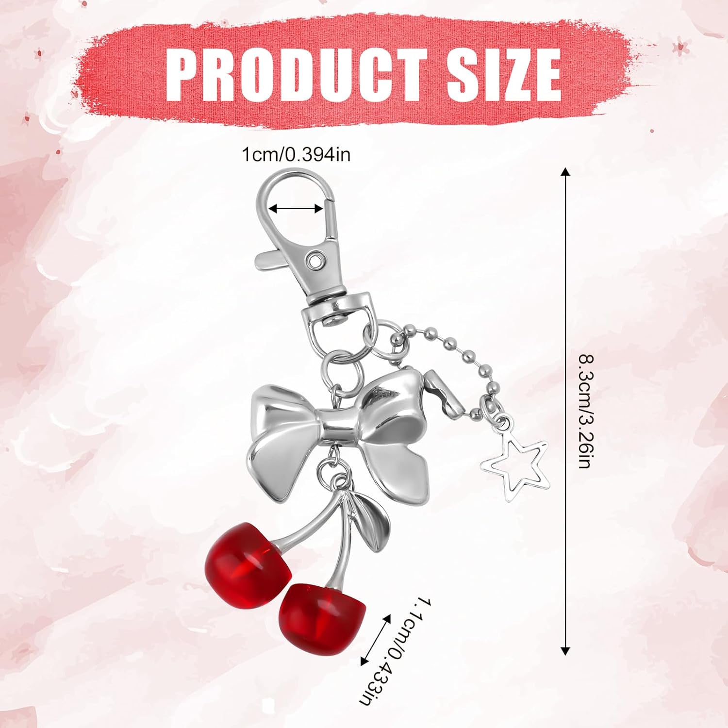 Cherry Keychain, Glitter Cherry Charm with Bow Bag Key Chain Small Shiny Aesthetics Bag Keyring for Car Keys Ring Purse Handbags Cute Girls Women Gift DIY Crafts Accessories (Red&Silver) - Image 2