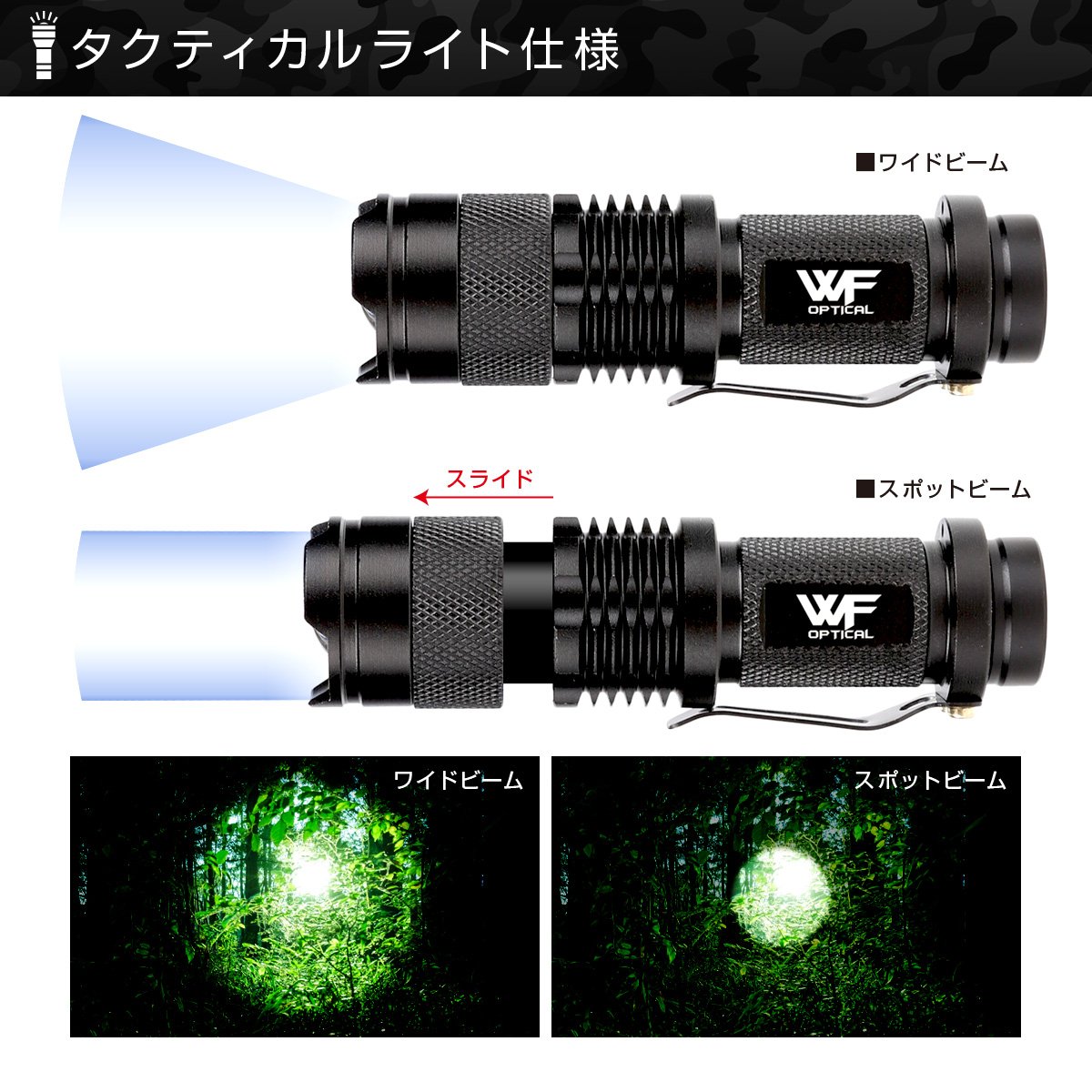 Amazon | WF Optical タクティカルライト(高輝度LED)+マウント