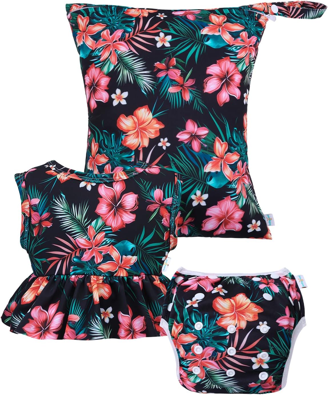 babygoalBaby Swimsuits with Swim Diaper 3-Piece, Girl Tankini Bathing Suit with Waterproof Wet Bag for Swimming Lesson