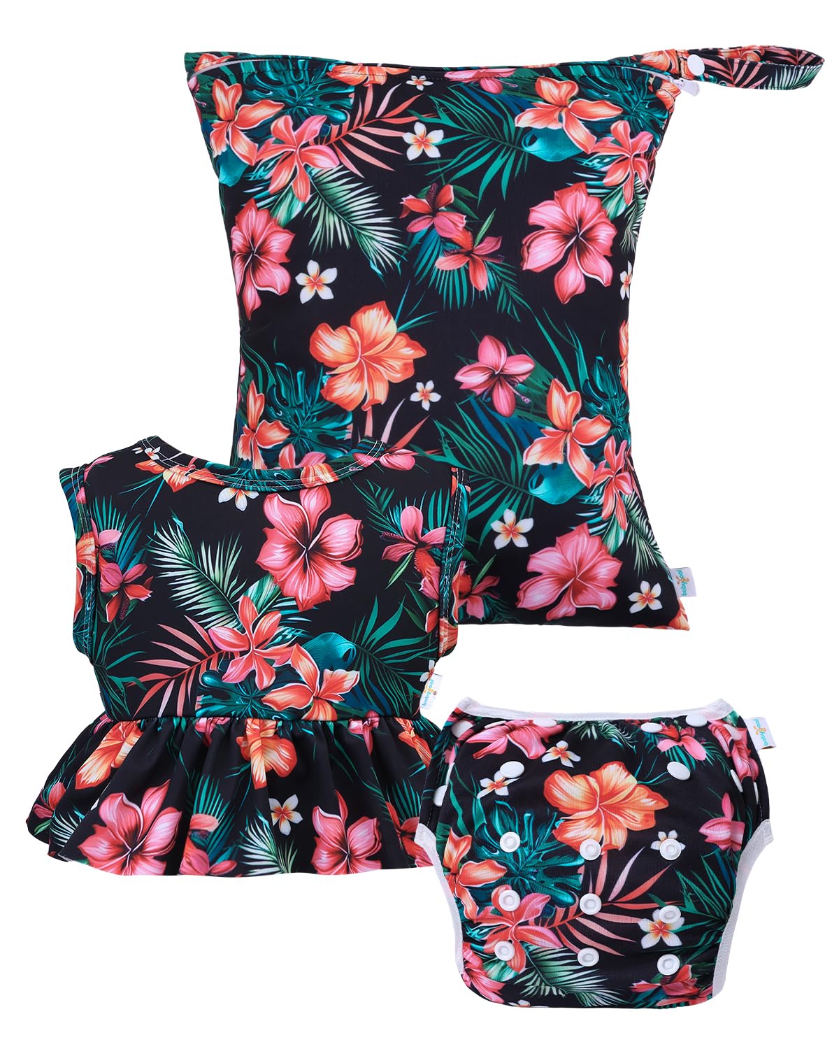 babygoalBaby Swimsuits with Swim Diaper 3-Piece, Girl Tankini Bathing Suit with Waterproof Wet Bag for Swimming Lesson