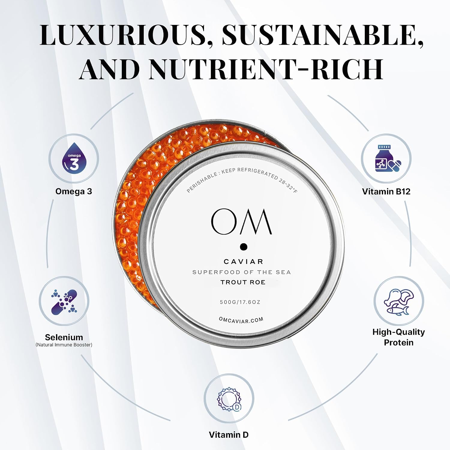 OM Caviar Trout Roe 500g – Premium Orange Pearls for Gourmet Dining - Crisp Ocean-Fresh Flavor & Elegant Culinary Presentation