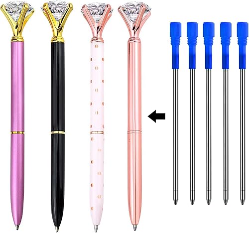 Miniatura 5 de DunBong Recambios de metal para bolígrafo D1, repuesto para bolígrafo, tinta azul, tinta de repuesto de cristal de diamante, 3.2 pulgadas, paquete