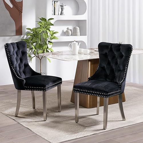 Miniatura 41 de SoarFlash Juego de 6 sillas de comedor de terciopelo, silla lateral de respaldo alto, silla lateral moderna tapizada de alta gama con capitoné y