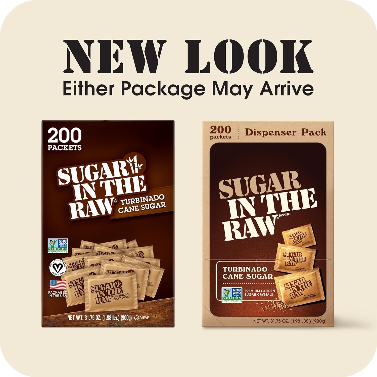 Unrefined Sugar Made From Sugar Cane, 200 Packets/Box, Sold as 1 Box