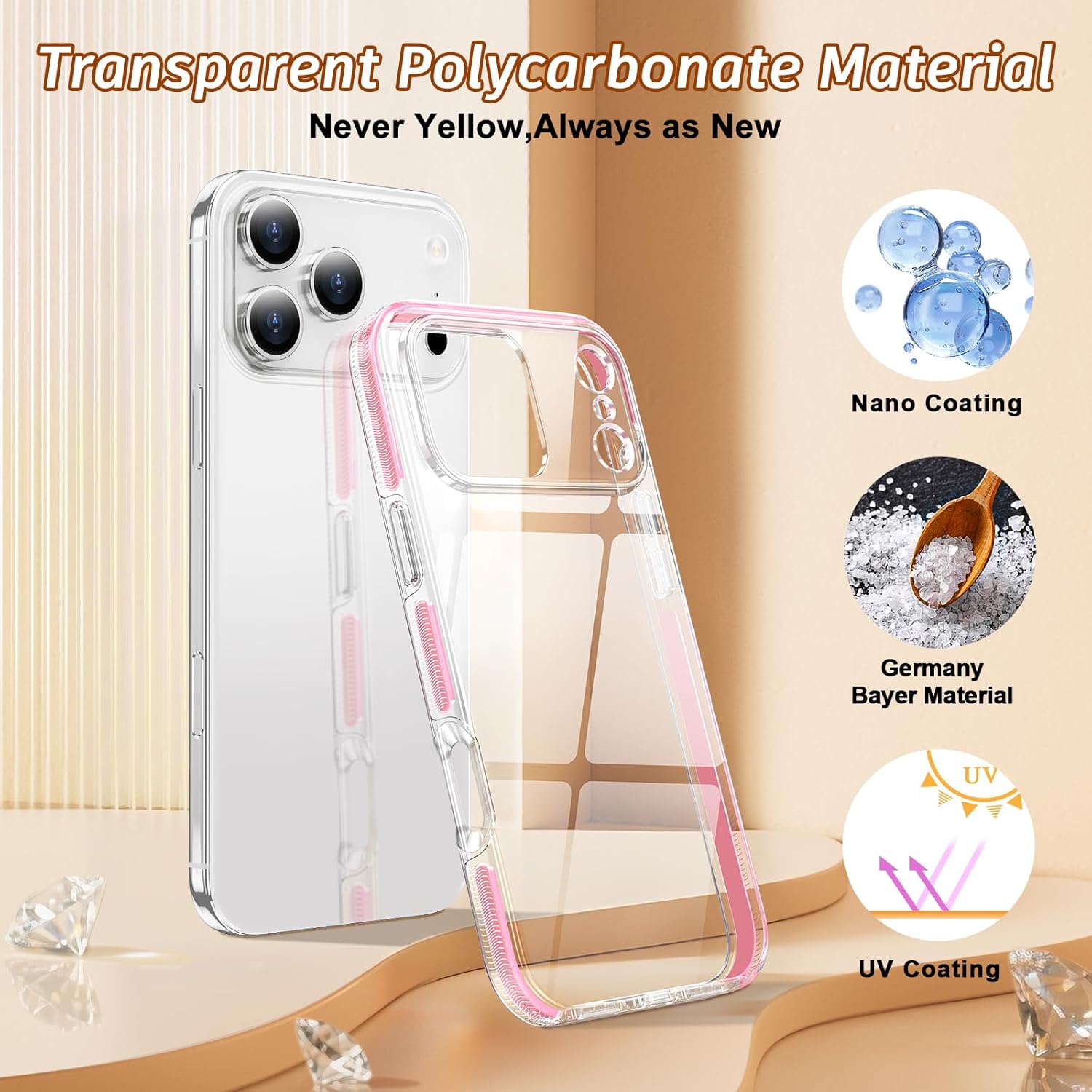 MILPROX for iPhone 17 Pro Max Clear Case 6.9 inch - Transparent Crystal Thin Slim Simple Design for Women Men Girls, Anti-Yellowing Anti-Slip Protective Shockproof Bumper Girly Phone Cover - Pink - Image 3