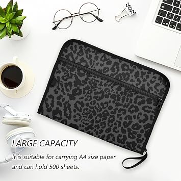 Accordion File Organizer Black-White Leopard Print 13 Pockets Expanding File Folder with Rainbow Labels