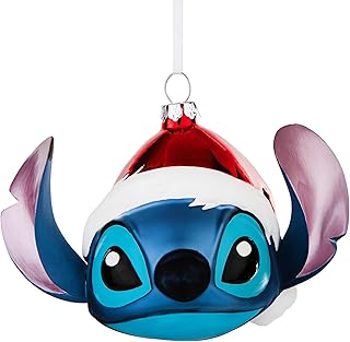 Hallmark Festive Stitch Blown Glass Ornament, Lilo and Stitch Tree Decoration, Disney Hanging Ornament, Hanging Ornament, Gifts for Christmas