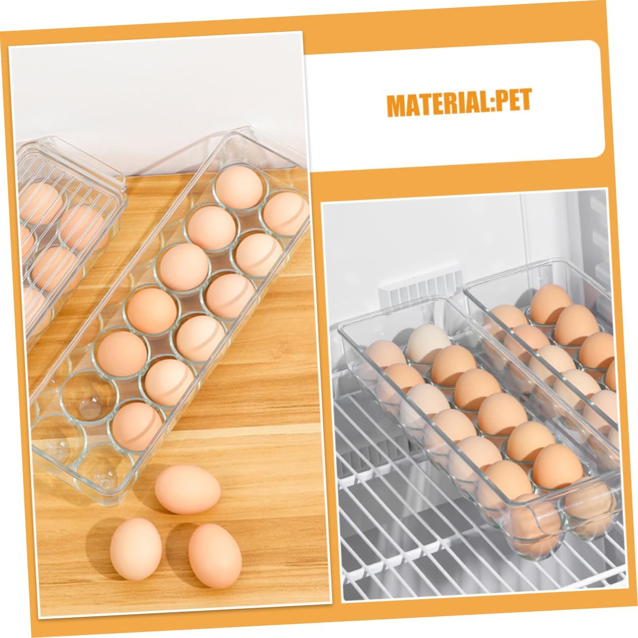 2Pcs Clear Egg Storage Box for Refrigerator Slot Egg Organizer Container for Daily Use Camping Picnics Made From Safe Pet Material with Solid Lid for Freshness