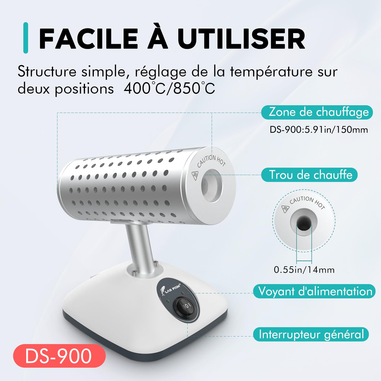 LAB FISH Stérilisateur Infrarouge Lab 825°C Stérilisateur à Boucle D'Inoculation