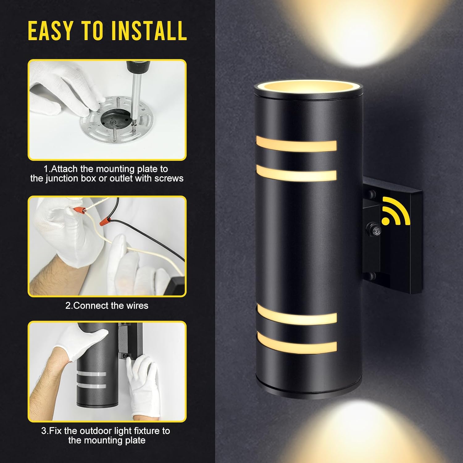Outdoor Wall Lights 2 Pack, Dusk to Dawn Exterior Wall Light Fixtures, IP65 Waterproof Porch Lights Outdoor, Modern Black E26 Wall Sconce with LED Bulbs Included, 13 Inch (2, Black)
