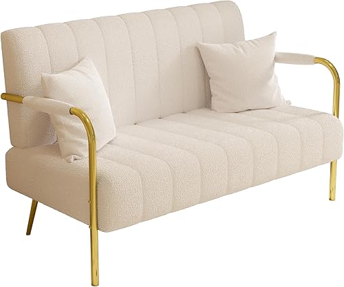 Miniatura 3 de Sofá biplaza tapizado moderno de terciopelo sofá de 2 plazas de mediados de siglo de 60 pulgadas sofá de cachemira con 2 almohadas patas de metal