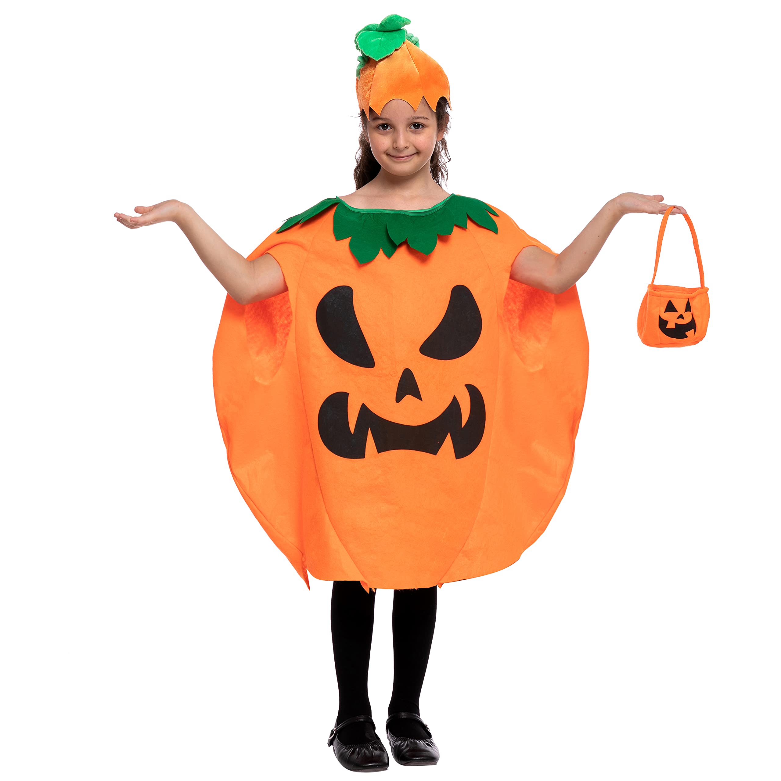 Spooktacular CreationsChild Big Cute Angry Pumpkin Costume with Toy Basket for Kids Toddles Halloween Dress Up Themed Party