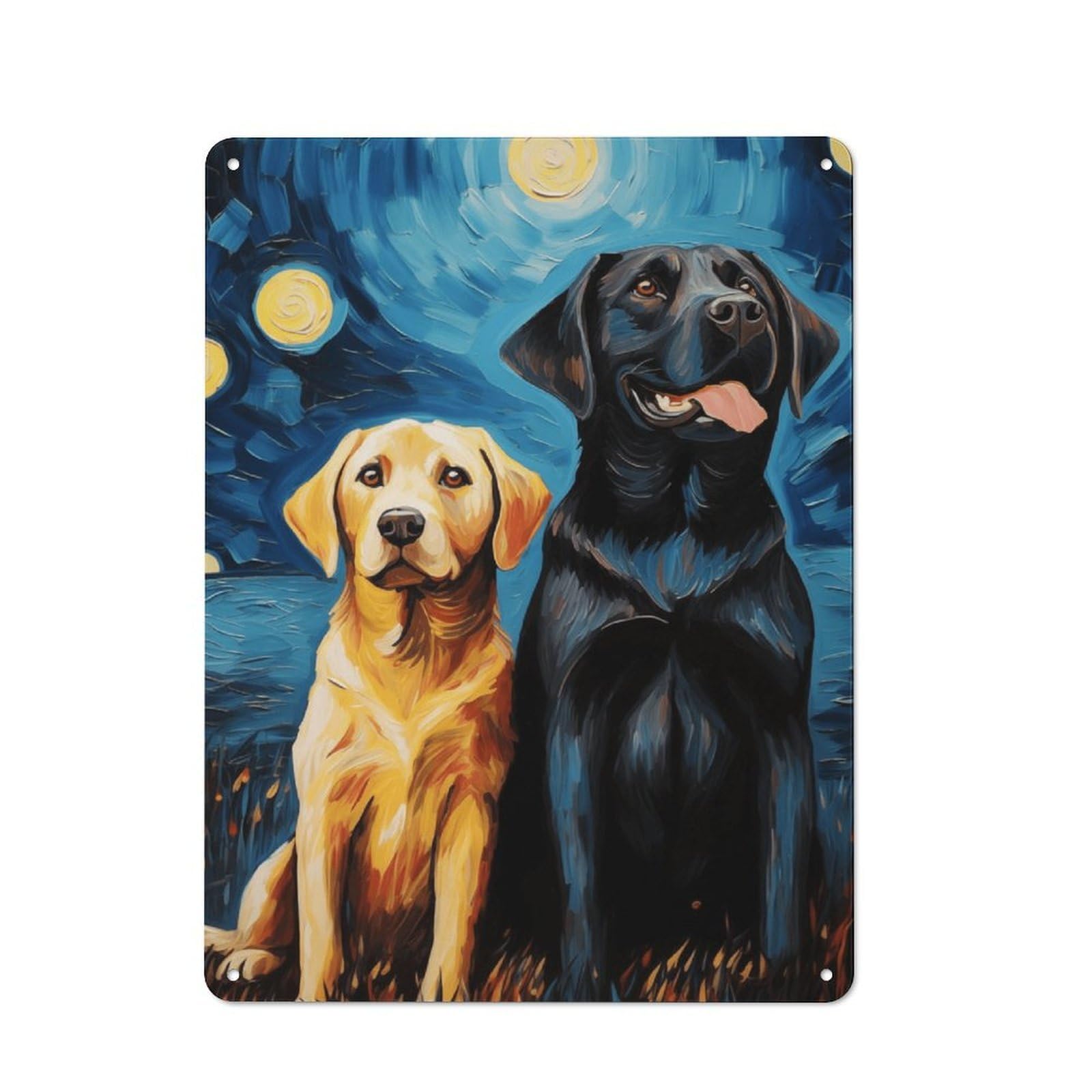 Junmoney Style-17 Retro Metal Wall Sign 40X30cm With Starry Night Labrador Friends For Home Bar Wall, A Housewarming Gift For Hosts Who Enjoy Retro Interiors
