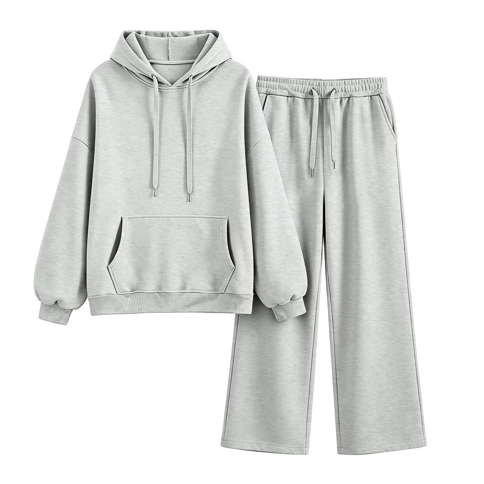Tuta da jogging da donna elegante in due pezzi, tuta sportiva per il | Con tasca a marsupio, felpa con cappuccio e gamba larga, pantaloni da jogging in due pezzi, casual, vestibilità regolare