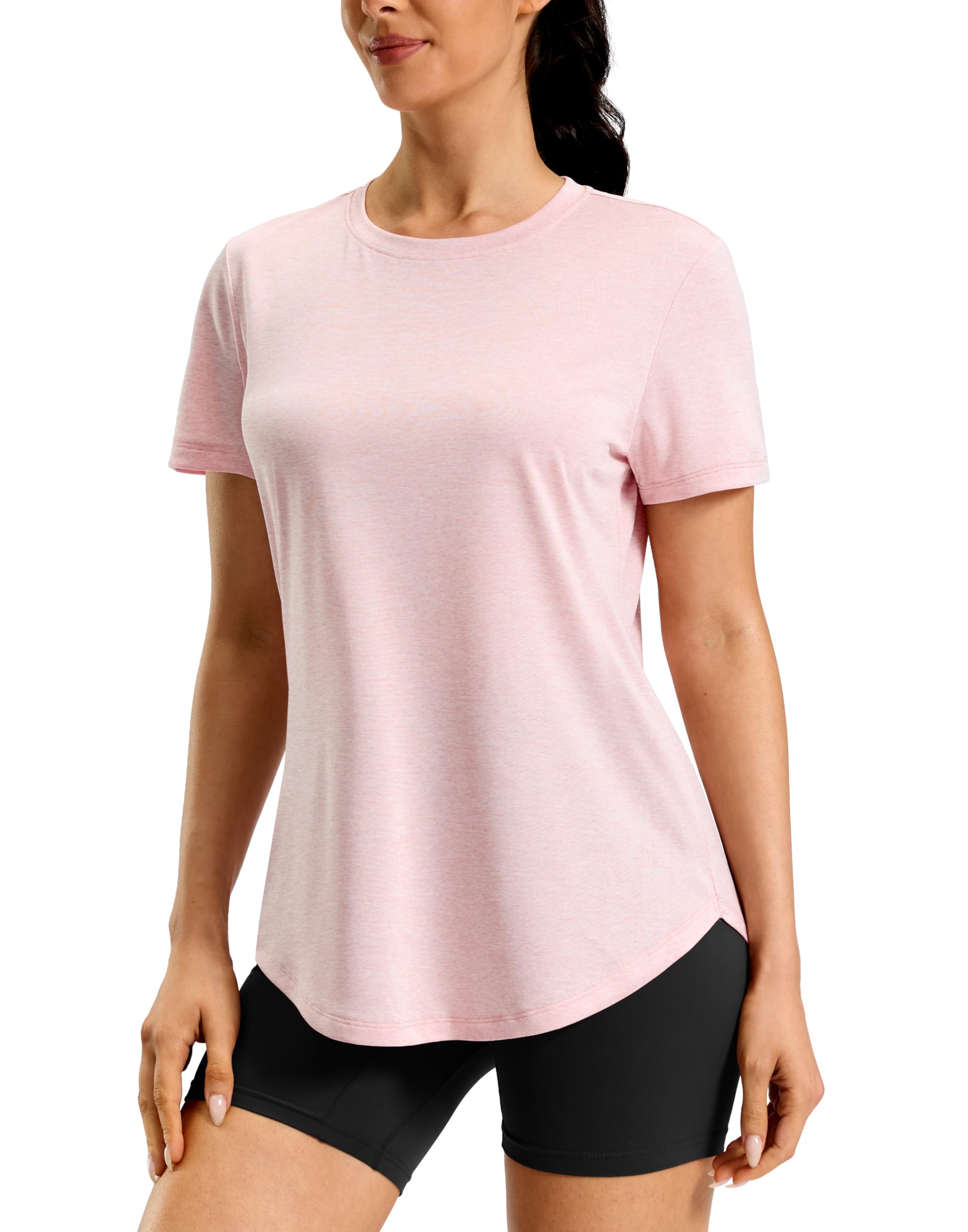 Women's Workout Shirts Bum-Covering Length Lightweight Short Sleeve Dry Fit Athletic Hiking Running Summer Tops for Women — view 14